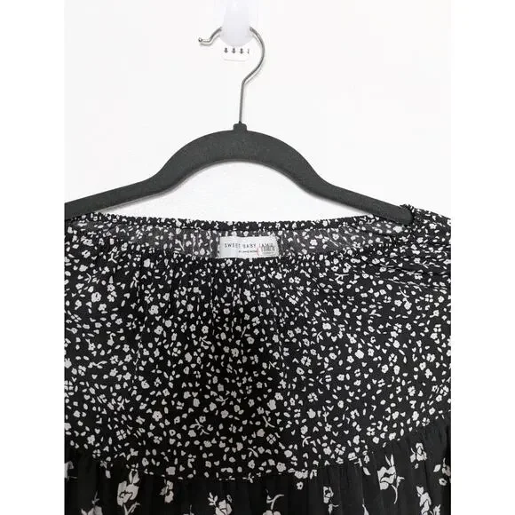 Sweet Baby Jamie Tiered Black Floral Midi Skirt Size XS - Picture 4 of 8